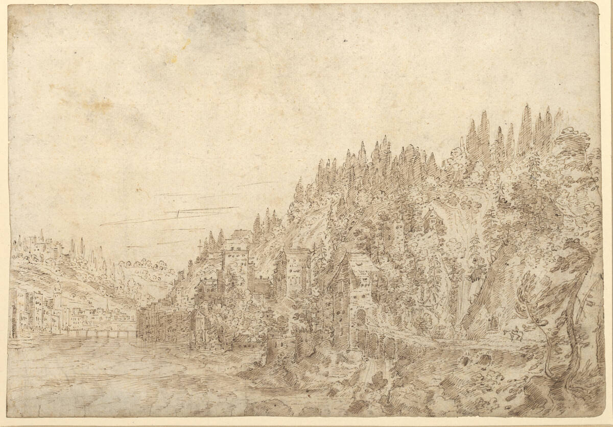 Blick auf das Kapuzinerbergufer in Salzburg, Lucas van Valckenborch