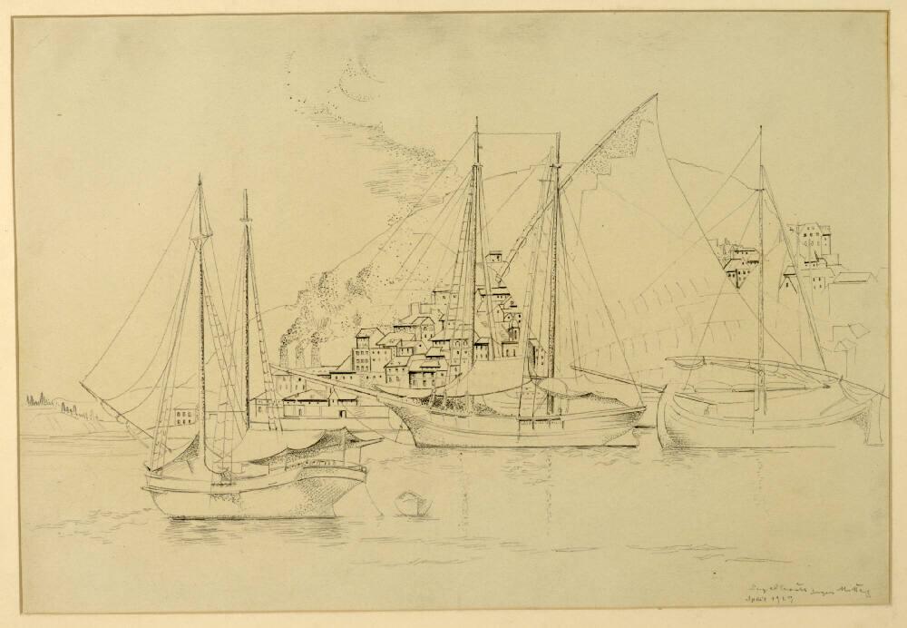 Viktor Tischler, Segelboote gegen Mittag, Inv. Nr.: 25877