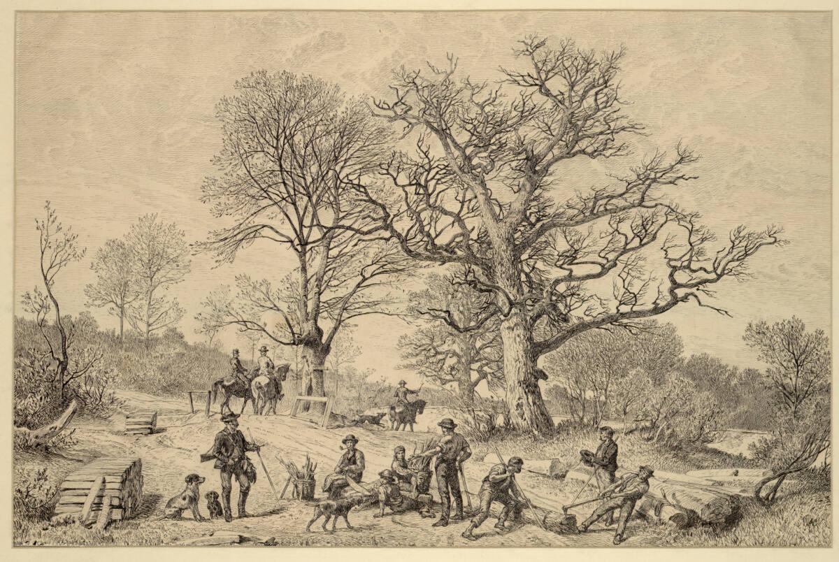 August Schäffer, Franz von Pausinger(Staffage), Lainzer Tiergarten: Der Reitsteig am Stegtor, I…