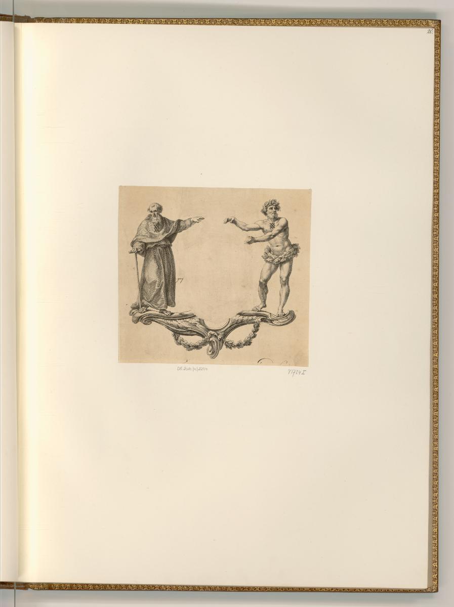 François Bartolozzi. Vol. XV., Frontispiz, Baronagium genealogicum, Vignette mit Figuren (Buchi…
