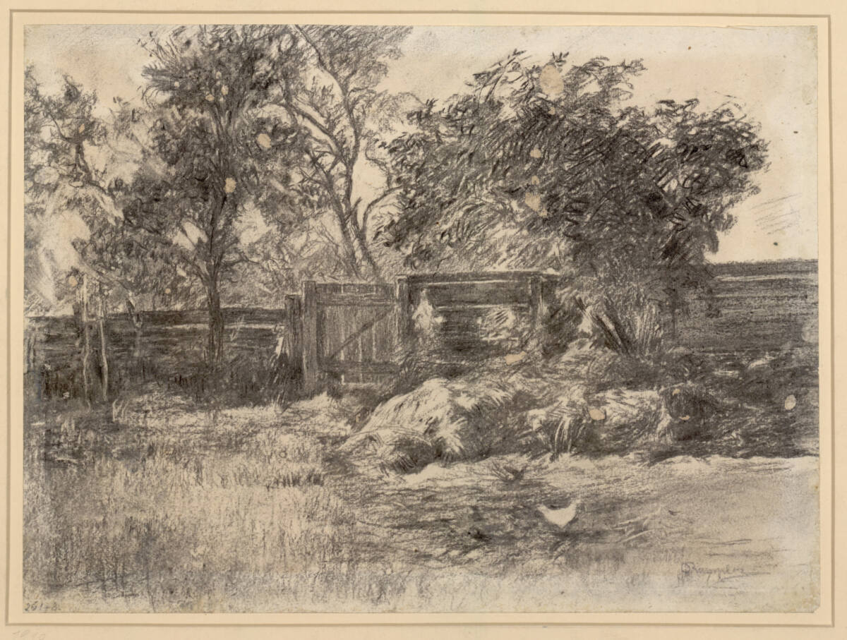 Gartenzaun mit Bäumen in Schwanenstadt, Franz Rumpler