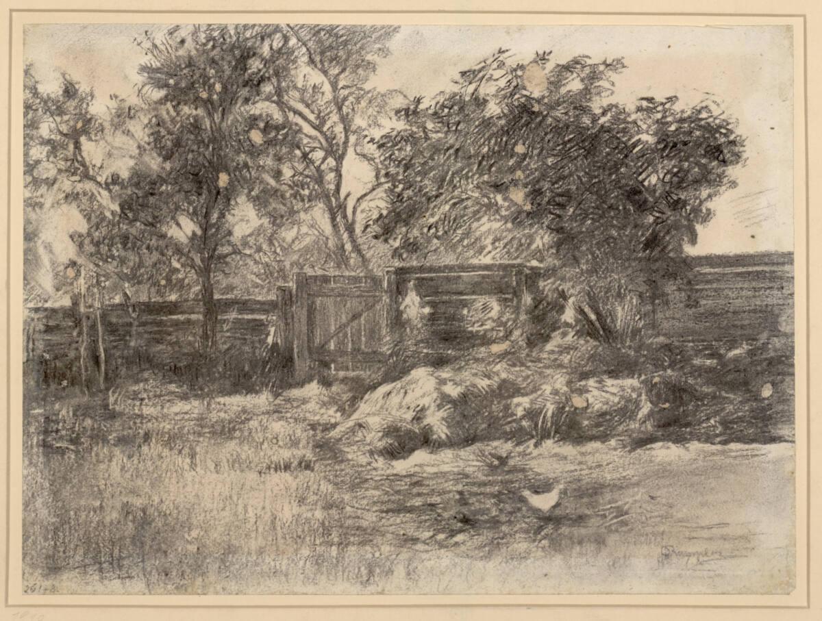 Franz Rumpler, Gartenzaun mit Bäumen in Schwanenstadt, Inv. Nr.: 26178