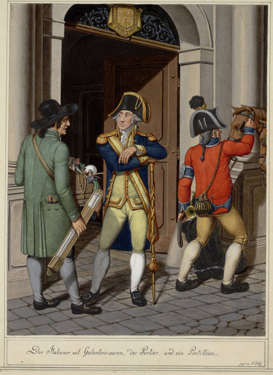 Der Italiener mit Galanteriewaren, der Portier und ein Postillion, Georg Emanuel Opiz, 1804–1812