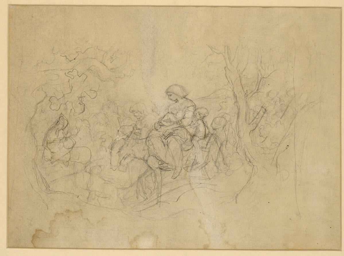 Bauernfamilie mit Kindern und einem Esel auf dem Weg durch hügeliges Land, Ludwig Richter