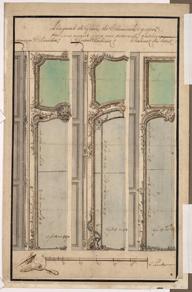 Gilles Marie Oppenord, Aufgeklebte Architekturzeichnung für Wand- bzw. Kaminverkleidungen, Inv.…