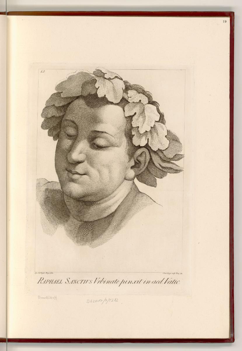 Raffaello Santi IV, Die Stanza della Segnatura, Schule von Athen, Kopf eines Weinlaubbekränzten…