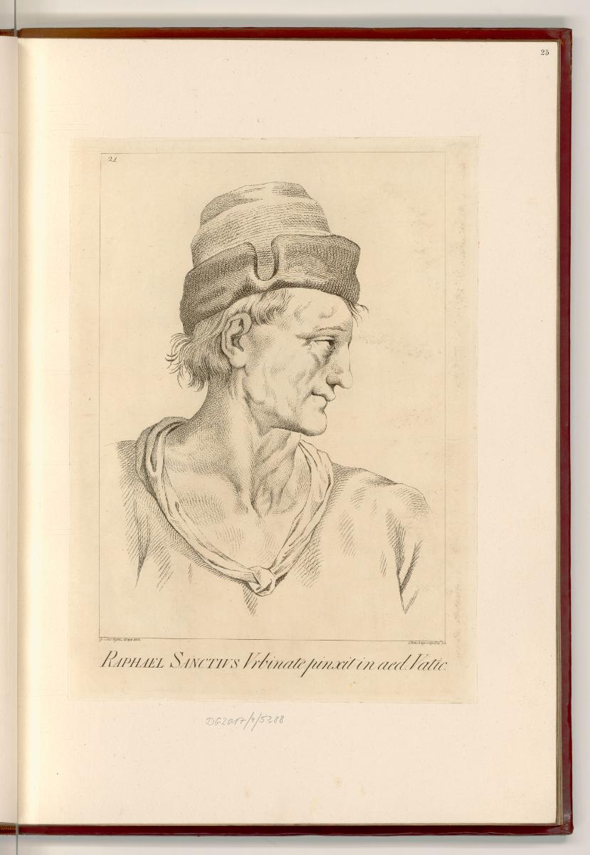 Raffaello Santi IV, Die Stanza della Segnatura, Schule von Athen, Kopf eines älteren Mannes mit…