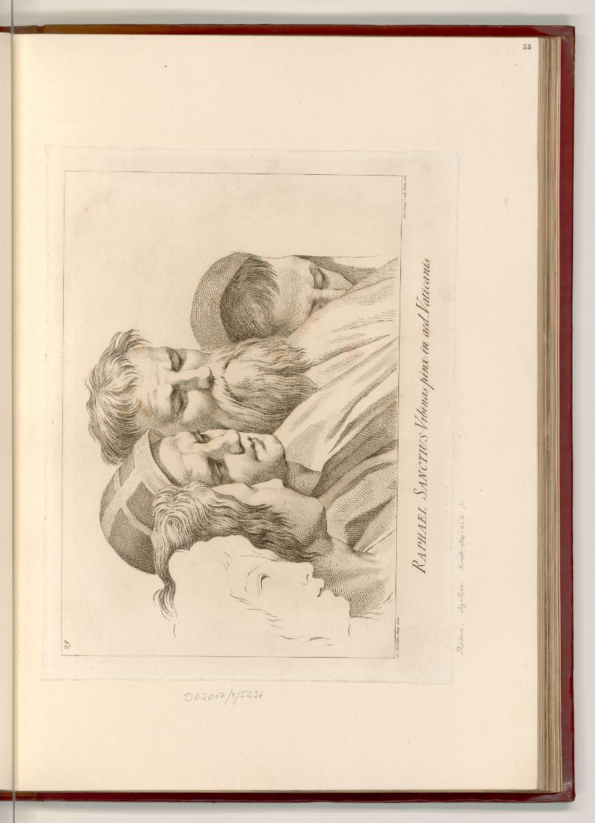 Raffaello Santi IV, Die Stanza della Segnatura, Schule von Athen, Köpfe der vier Schüler an Pla…