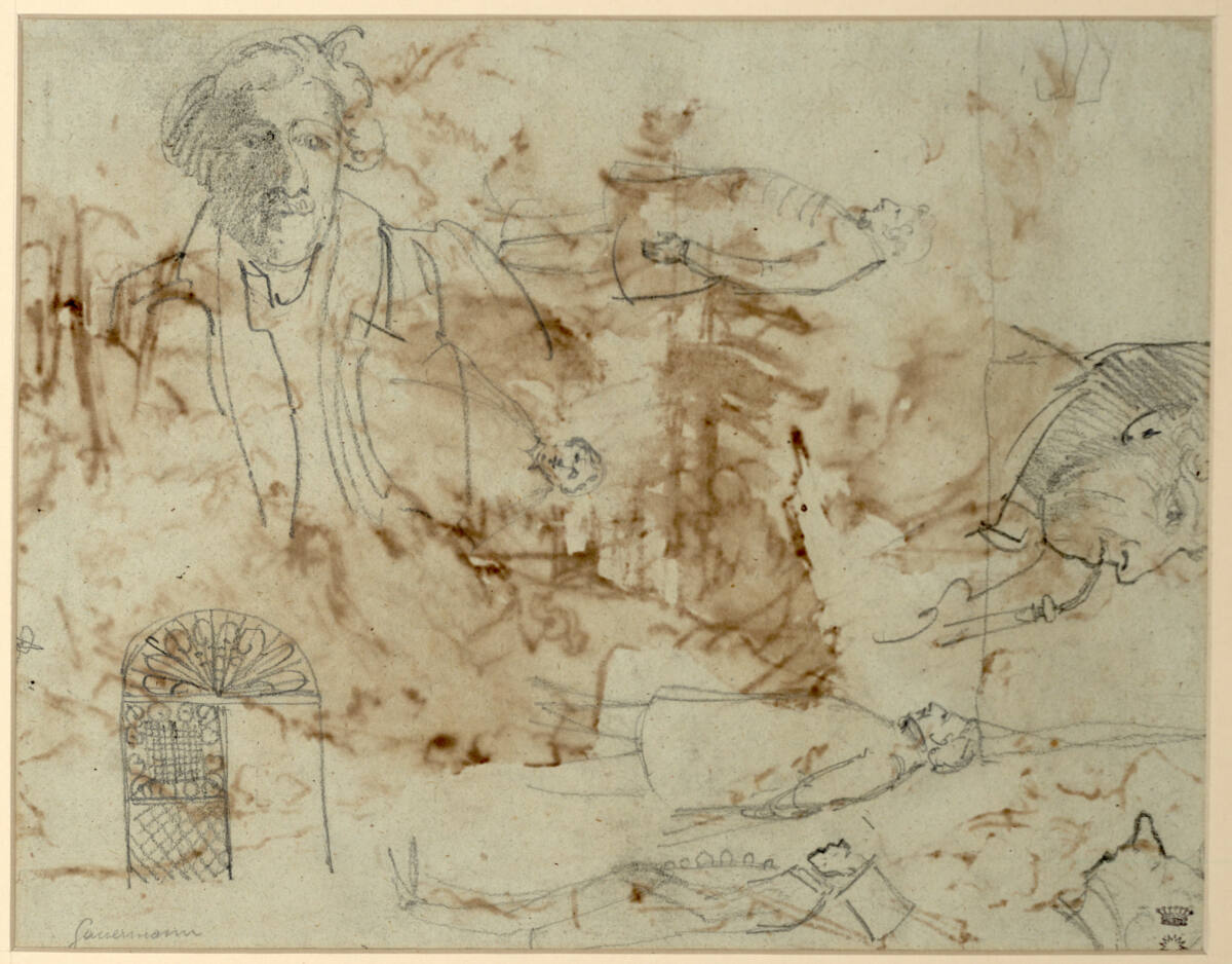 Skizzen: Köpfe, Figuren, Portal, Friedrich Gauermann