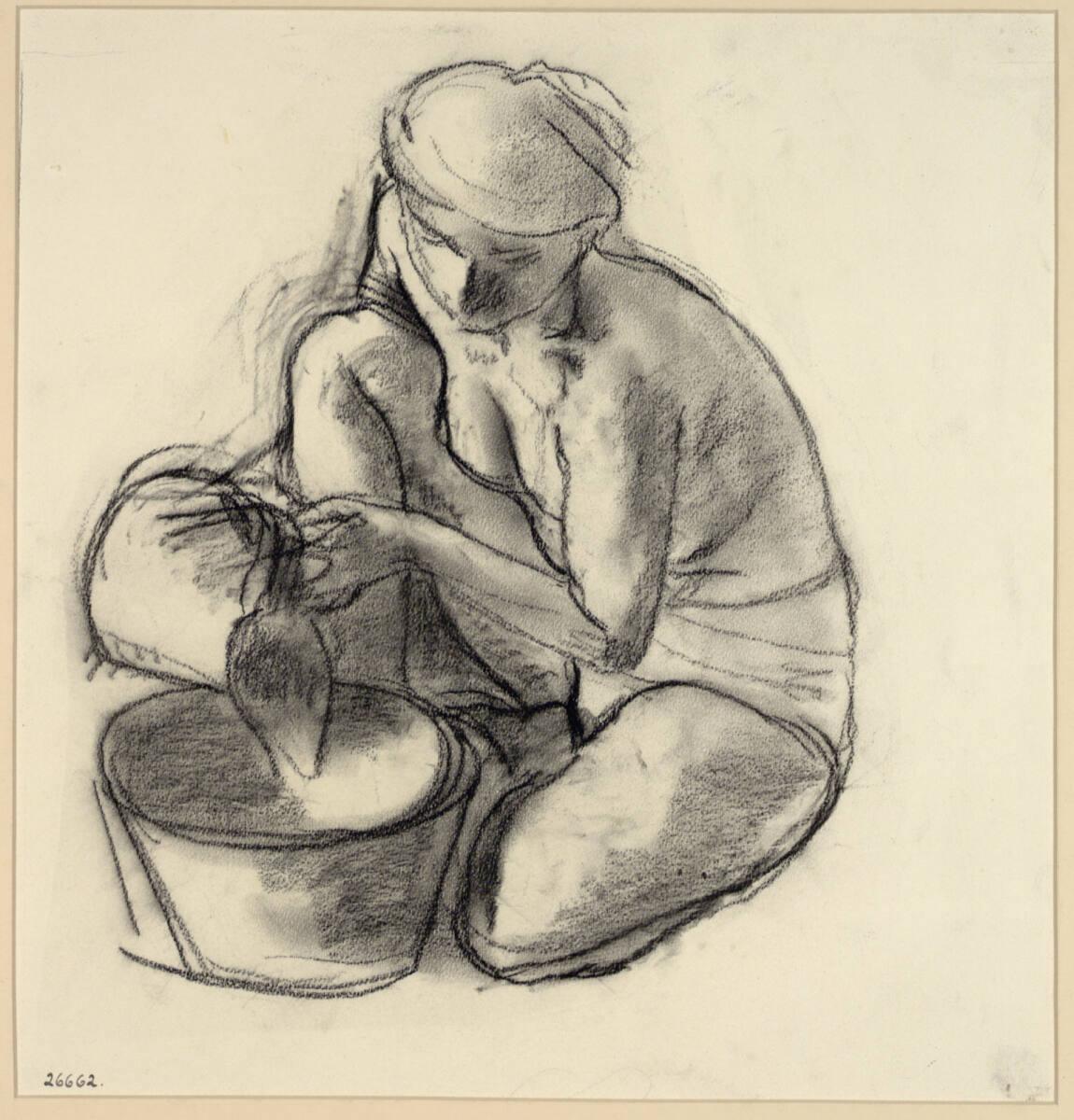 Leopold Gottlieb, Kniende Frau, Wasser in einen Trog gießend, Inv. Nr.: 26662