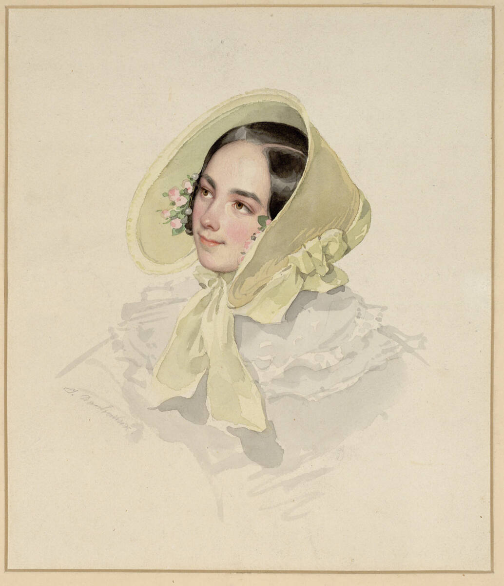 Bildnis einer jungen Frau mit gelbem Schutenhut, Josef Danhauser