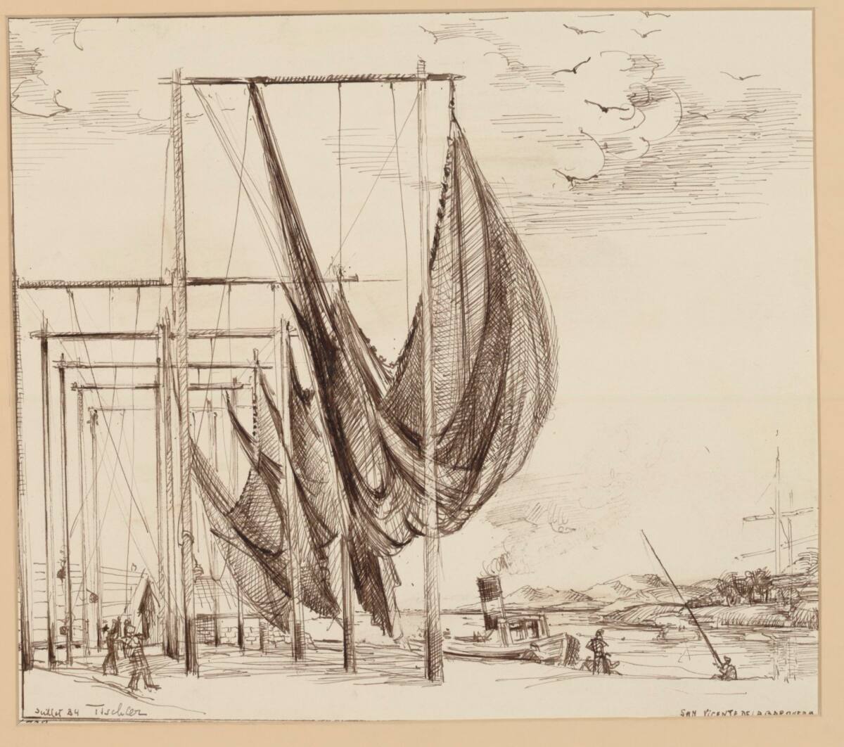 Aufgehängte Fischernetze, Viktor Tischler, 1934