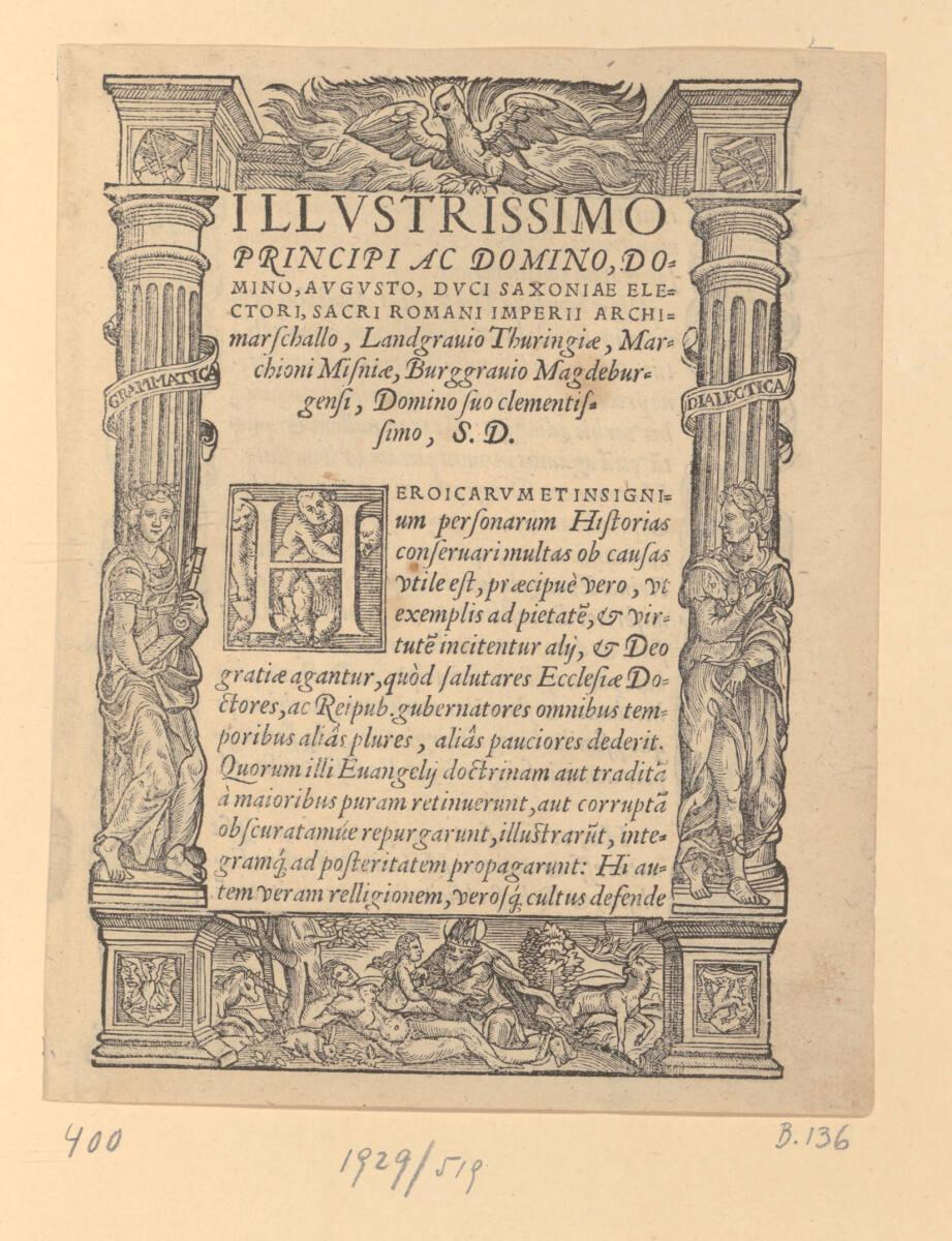 Lucas Cranach d. J., Titelblatt: ILLVSTRISSIMO PRINCIPI AC DOMINO, DOMINO, AVGVSTO, DVCI SAXONI…