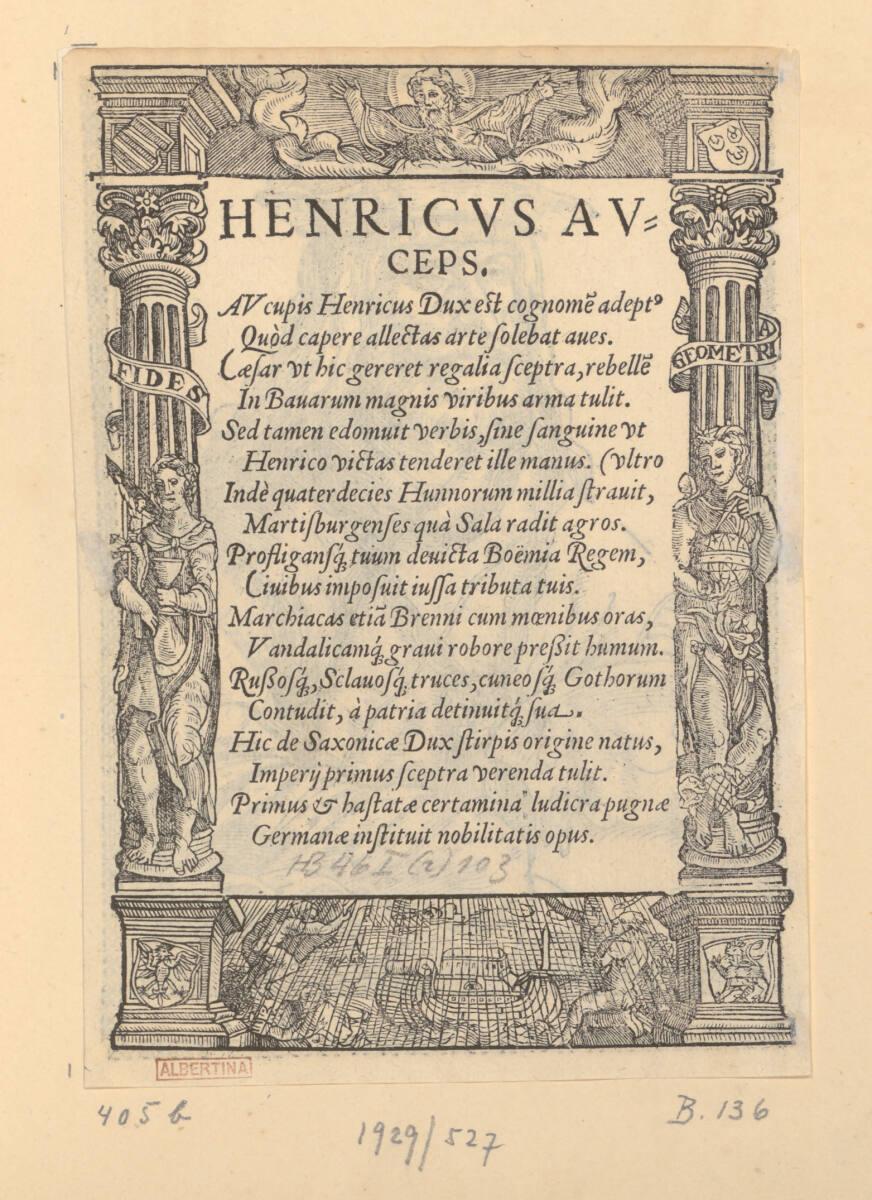 Lucas Cranach d. J., Text zum Bildnis von Heinrich I., Herzog von Sachsen und König des Heilige…