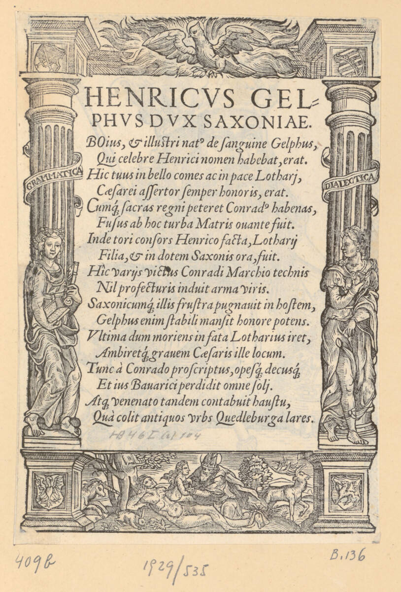 Text zum Bildnis von Heinrich X. dem Stolzen, Herzog von Sachsen und Bayern, GabrielSchnellbolz, 1563
