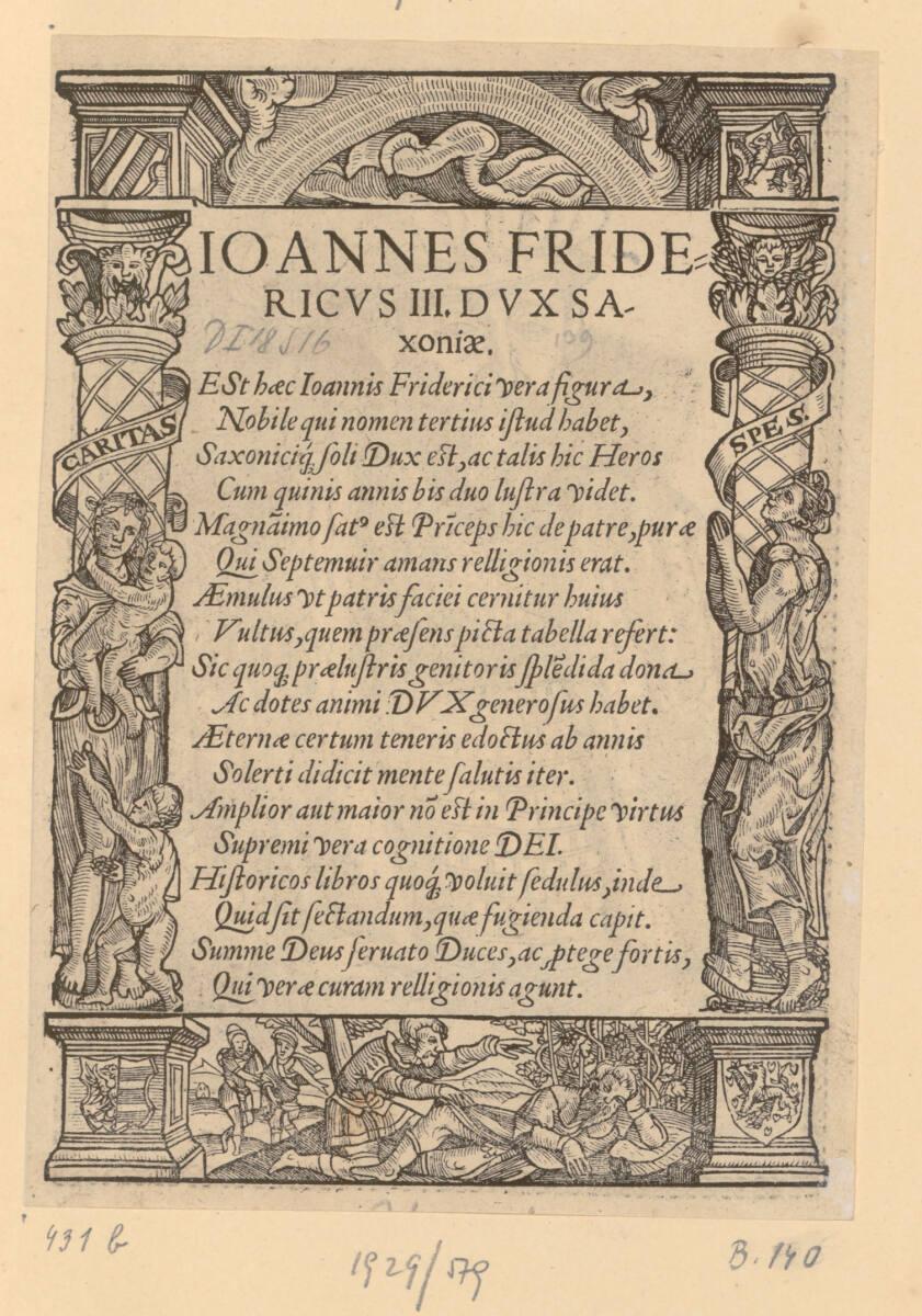 Lucas Cranach d. J., Text zum Bildnis von Johann Friedrich III., Herzog von Sachsen, Inv. Nr.: …