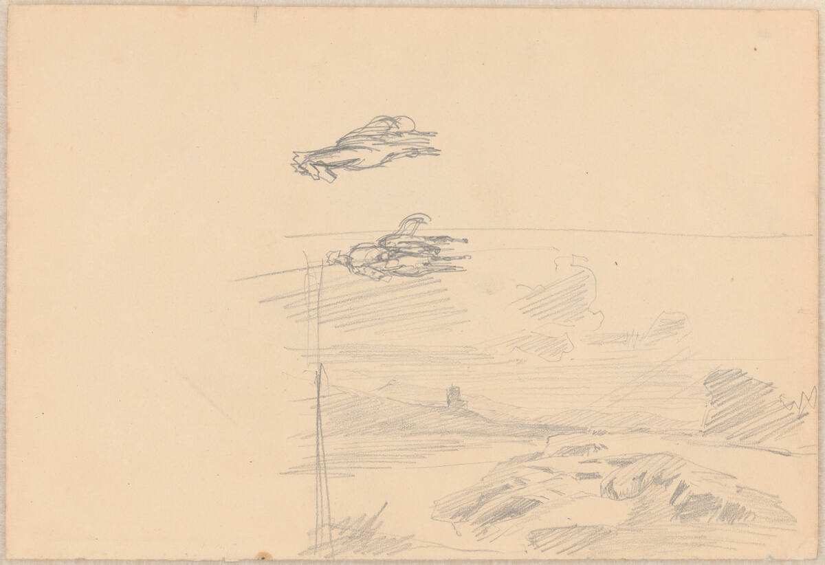 Meerlandschaft und Pferdeskizzen, Carl Schuch