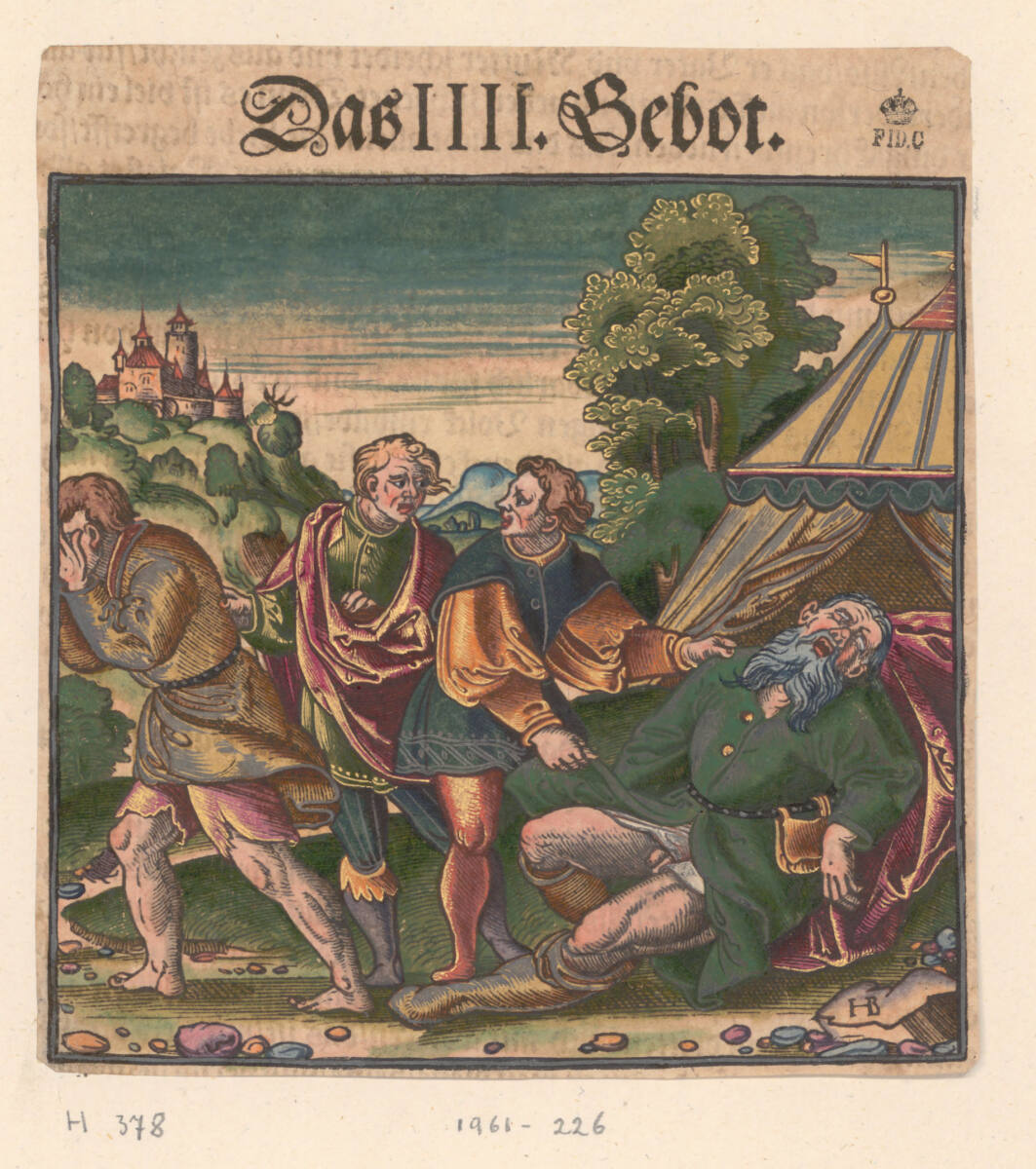 Luthers Katechismus: Noahs Trunkenheit (Die Zehn Gebote), Hans Brosamer, 1553?