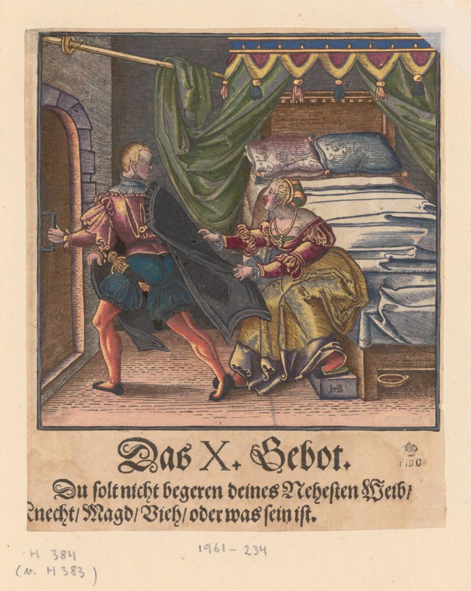Hans Brosamer, Luthers Katechismus: Joseph und die Frau des Potiphar (Die Zehn Gebote)

, Inv…