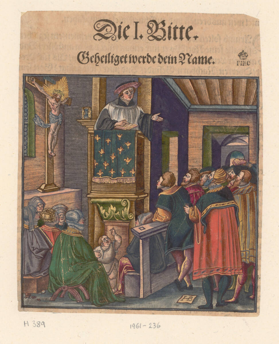 Luthers Katechismus: Ein Prediger auf der Kanzel (Das Vaterunser), Hans Brosamer, 1553?