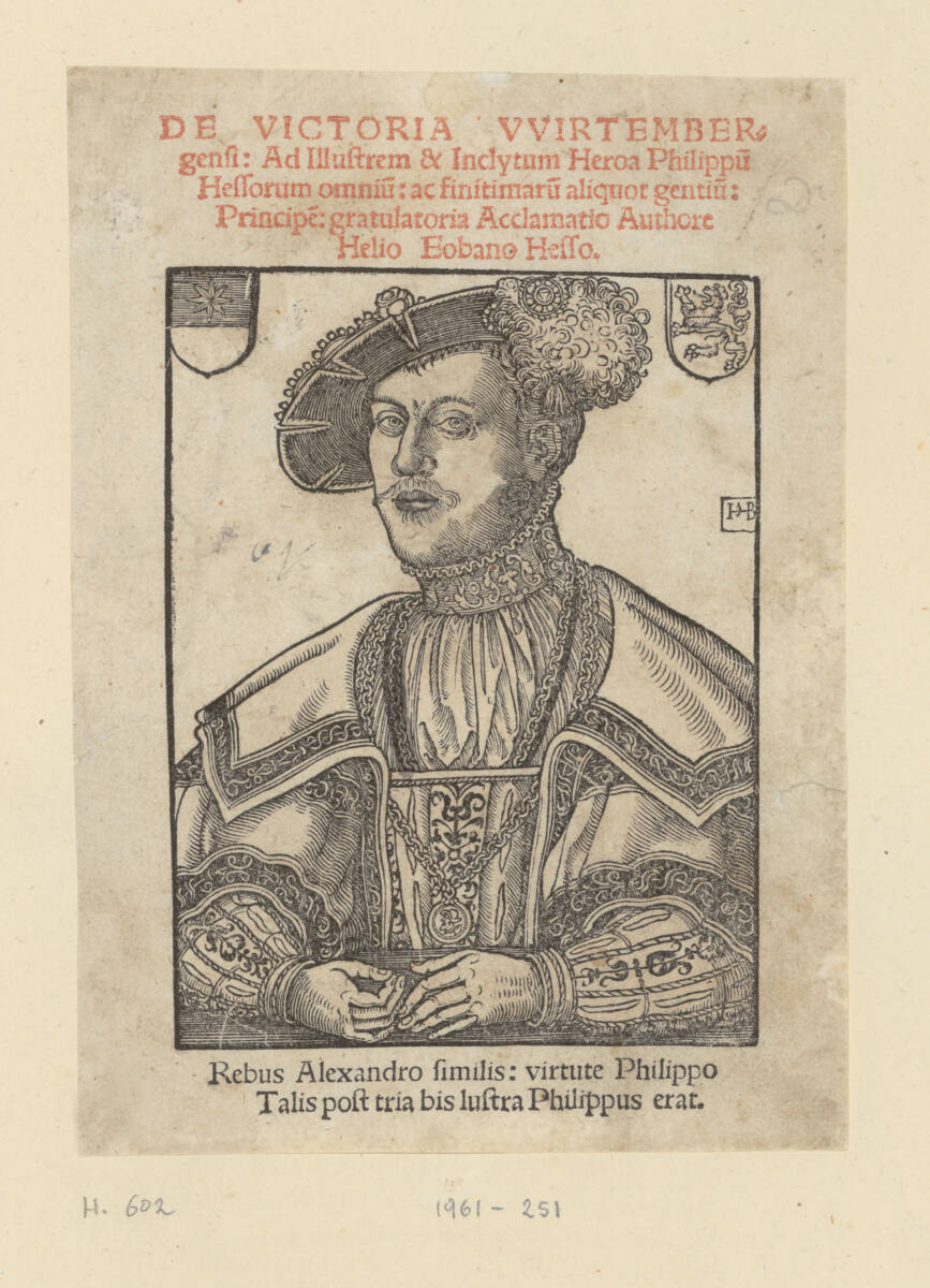 Bildnis von Philipp, Landgraf von Hessen (aus De Victoria Wirtembergensi, Erfurt MDXXXIV), Hans Brosamer, 1534