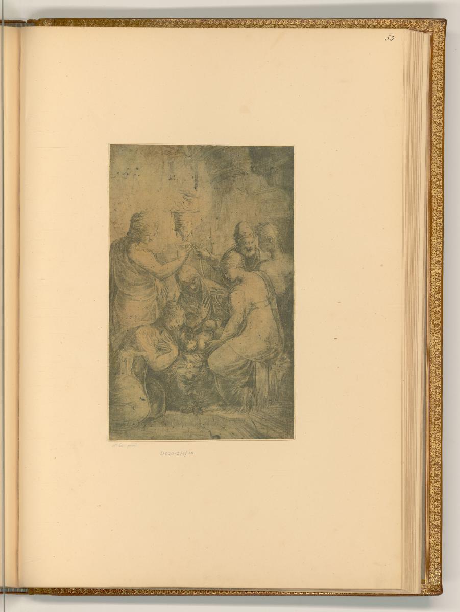 Francesco Mazzola detto il Parmigianino. Andrea Meldolla., Das Jesuskind in der Wiege, umgeben …