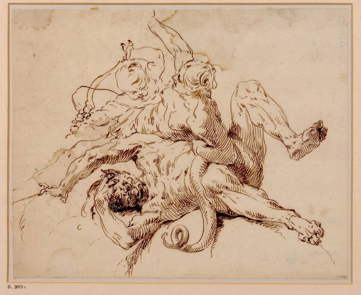 Amor, Vanitas und Luzifer stürzen in den Abgrund, Paul Troger