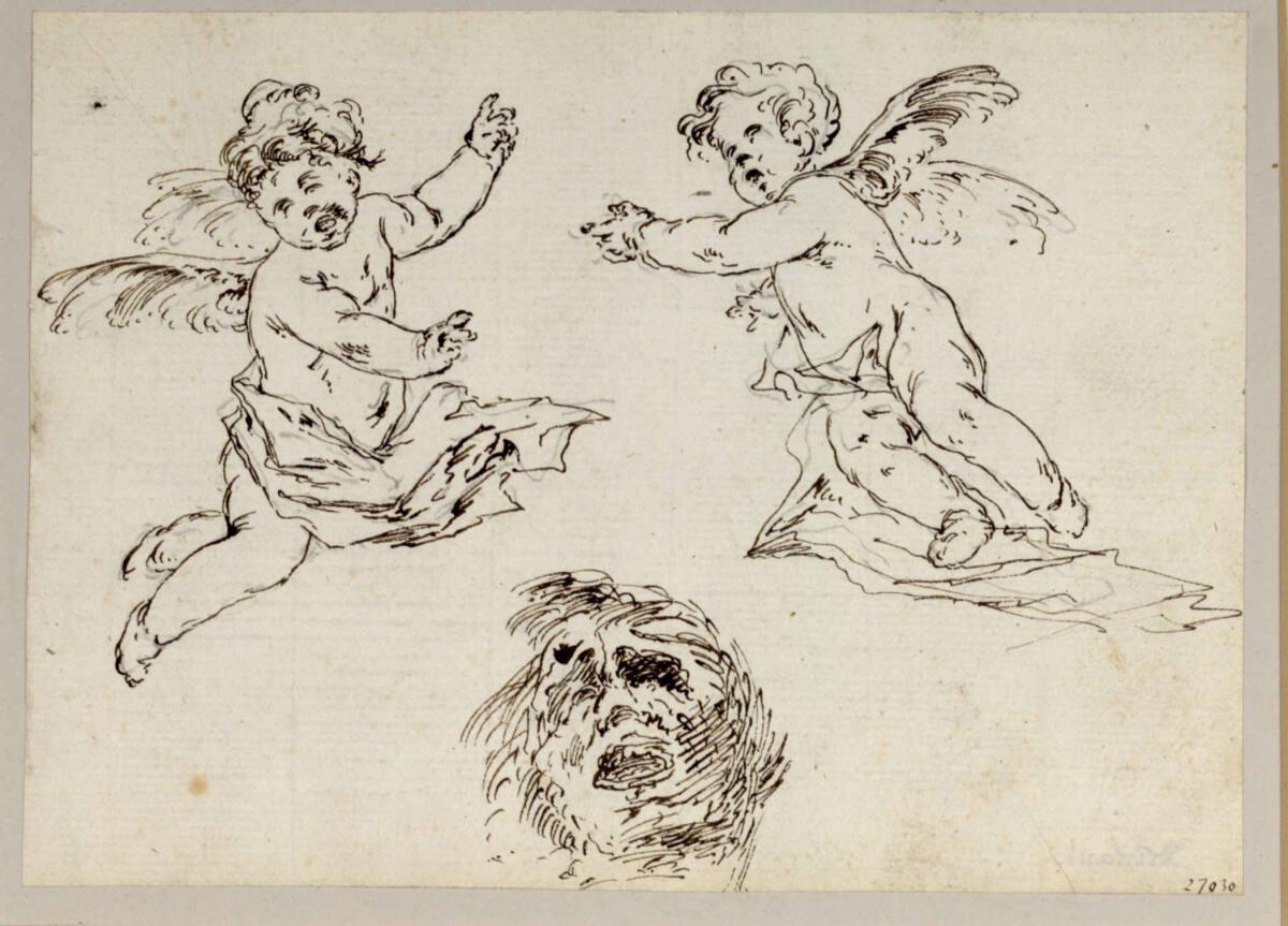 Paul Troger, Zwei Putten und Kopf eines Mannes, Inv. Nr.: 27030