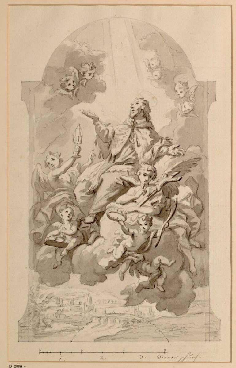Bartolomeo Altomonte, Der heilige Johannes Nepomuk über der Moldaubrücke, Inv. Nr.: 27133