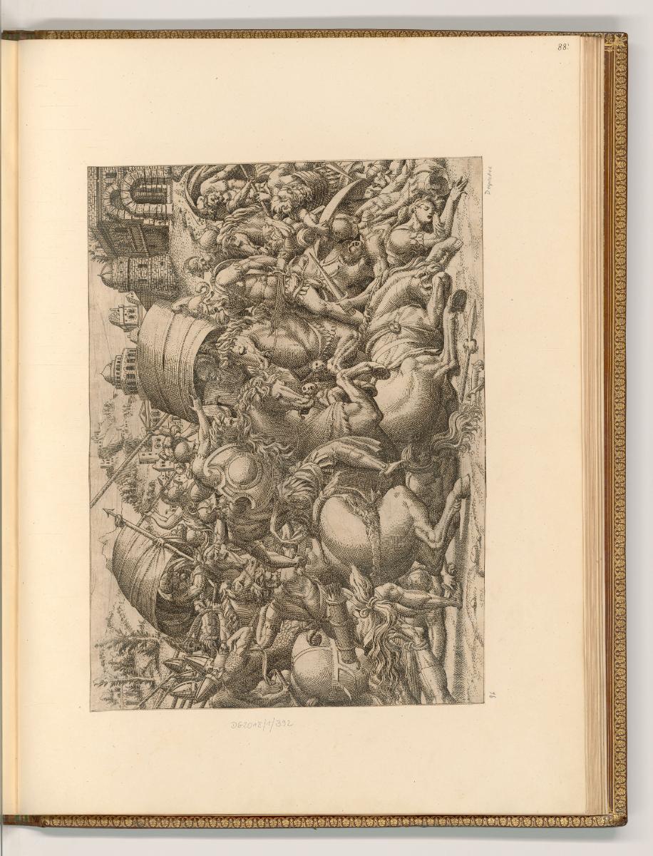 Ecole de Fontainebleau Vol.II, Schlachtenszene mit Pferden vor den Toren Trojas, Inv. Nr.: Ital…
