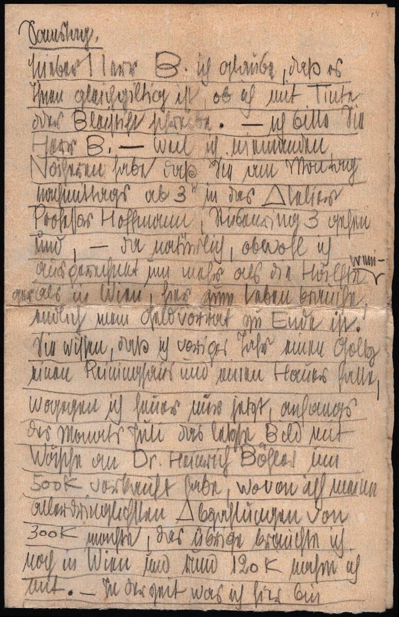 Brief von Egon Schiele an Heinrich Benesch vom 25. Juli 1914, Inv. Nr.: ESA1391