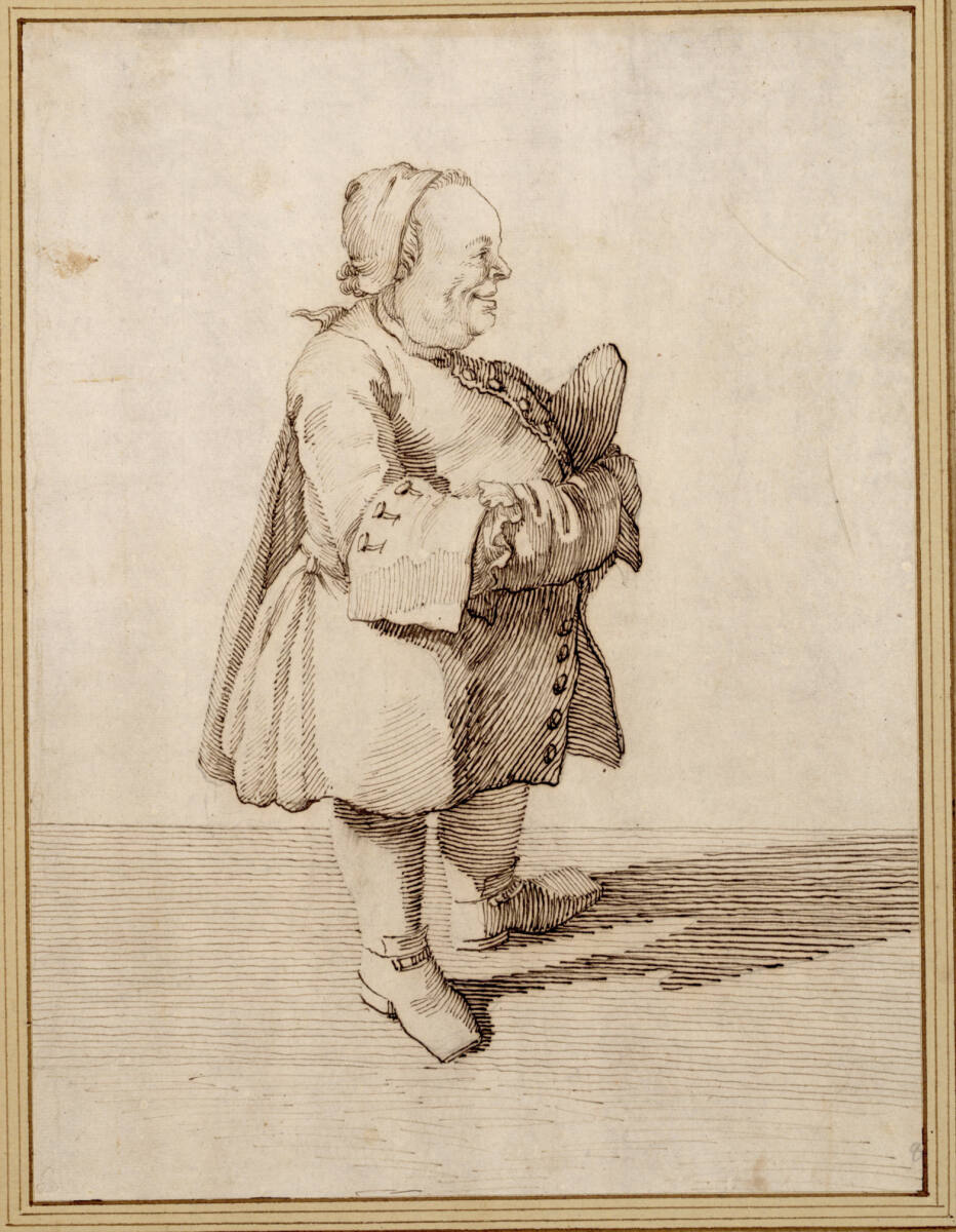 Monsignore Sergardi, neulateinischer Dichter, nach rechts, die Hände in einem Muff, Pier Leone Ghezzi