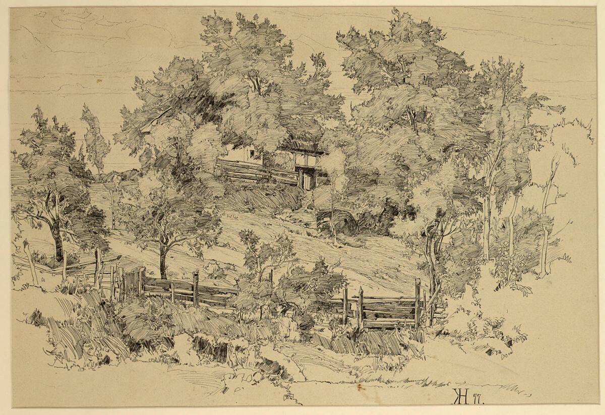 Karl Hagemeister, Haus am Hang zwischen Bäumen, Inv. Nr.: 27451
