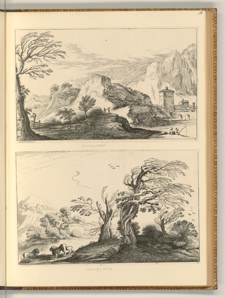 Lodovico Mattioli; Giuseppe Maria Crespi, Bergige Landschaft mit befestigter Brücke; Landschaft…