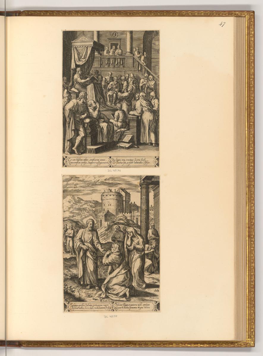 Hans Collaert, Christus disputiert mit den Schriftgelehrten im Tempel; Christus und die Frau vo…