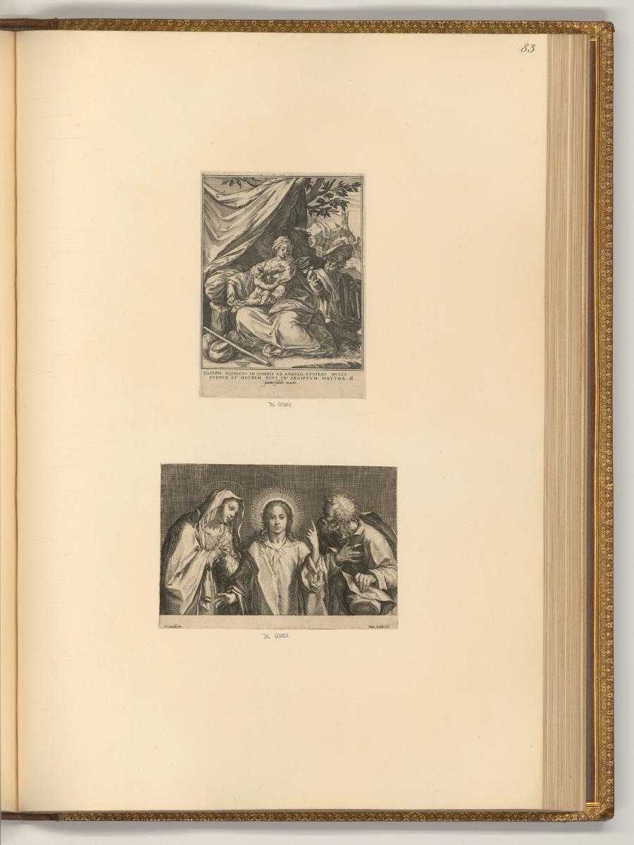 Jean Sadeler, Ruhe auf der Flucht nach Ägypten; Jesus zwischen seinen Eltern, Inv. Nr.: Holland…