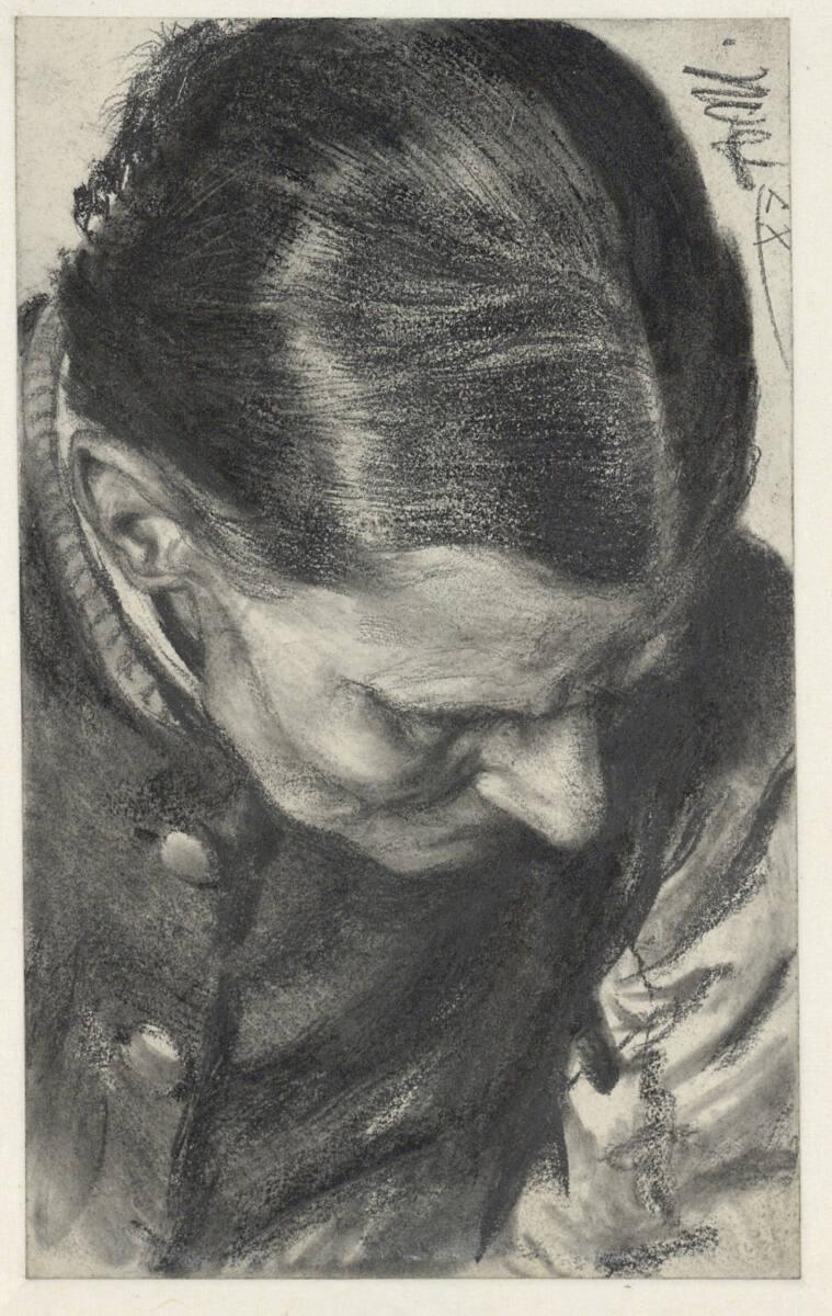 Adolf Friedrich Erdmann Menzel, Bäuerin mit gesenktem Haupt, Inv. Nr.: 28041