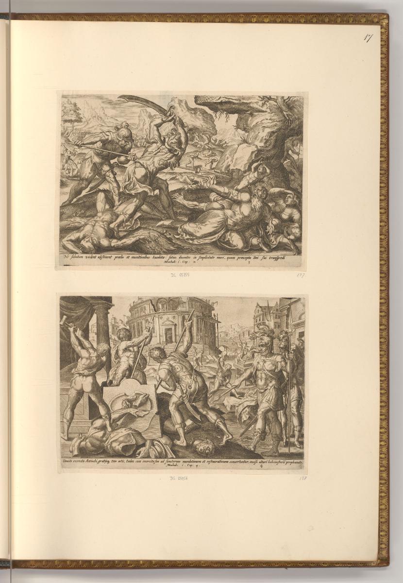 Jean, Antoine et Jerome Wierx, Die Armee des Antiochus tötet die Juden am Sabbat; Judas Makkabä…