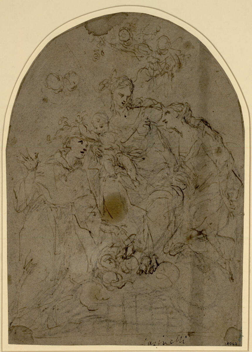 Madonna mit Kind, von den heiligen Franz de Paula und Klara verehrt, Lorenzo Pasinelli