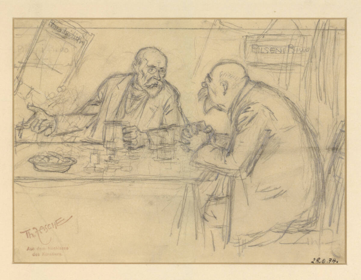 Masaryk und ein anderer Politiker am Biertisch, Theodor Zasche