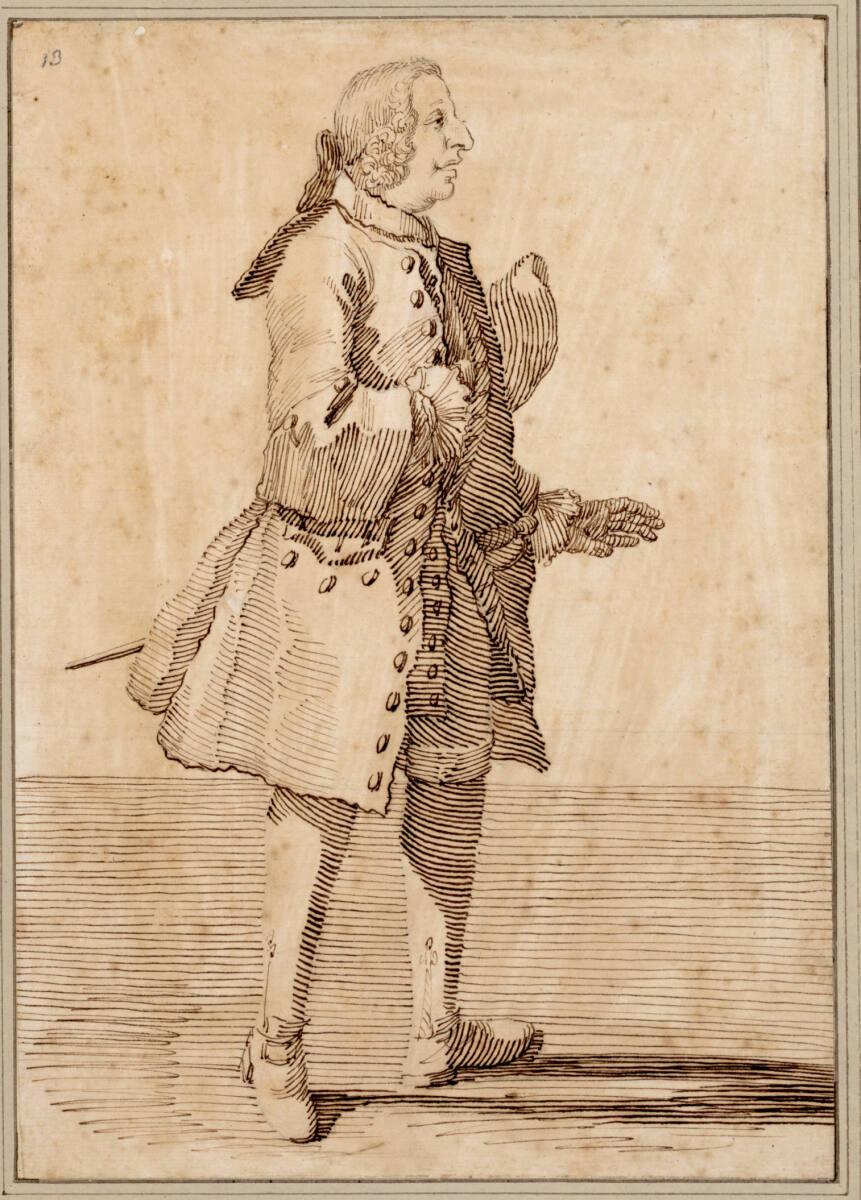 Pier Leone Ghezzi, Der Landvogt Colonna di Sciarra nach rechts schreitend, Inv. Nr.: 1249