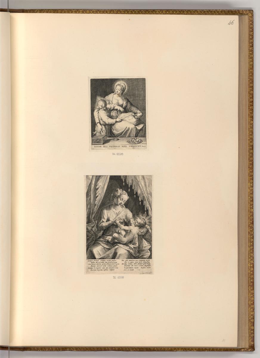 Raphael Sadeler, Maria mit dem Kind, nähend; Maria Lactans, Inv. Nr.: Holland nach Sektionen I/…