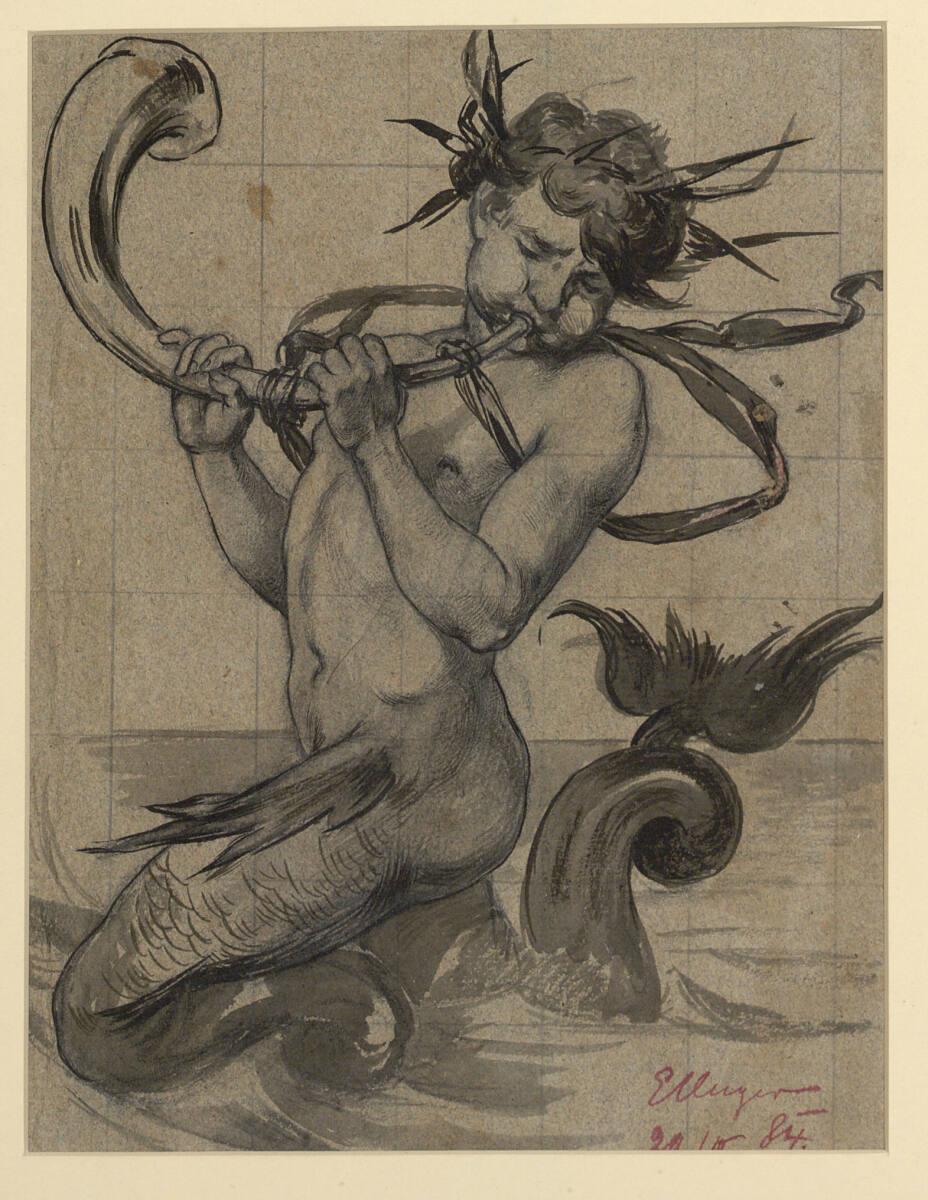 Eduard Unger, Hornblasender Triton auf dem Meer, Inv. Nr.: 28157