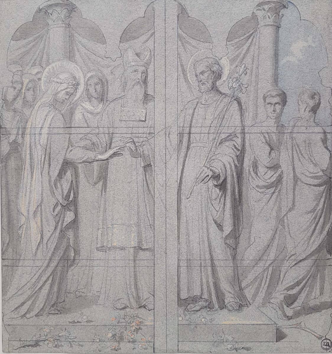 Claudius Lavergne, Glasfensterentwurf für eine Kirche: Die Verlobung Mariä, Inv. Nr.: 47738