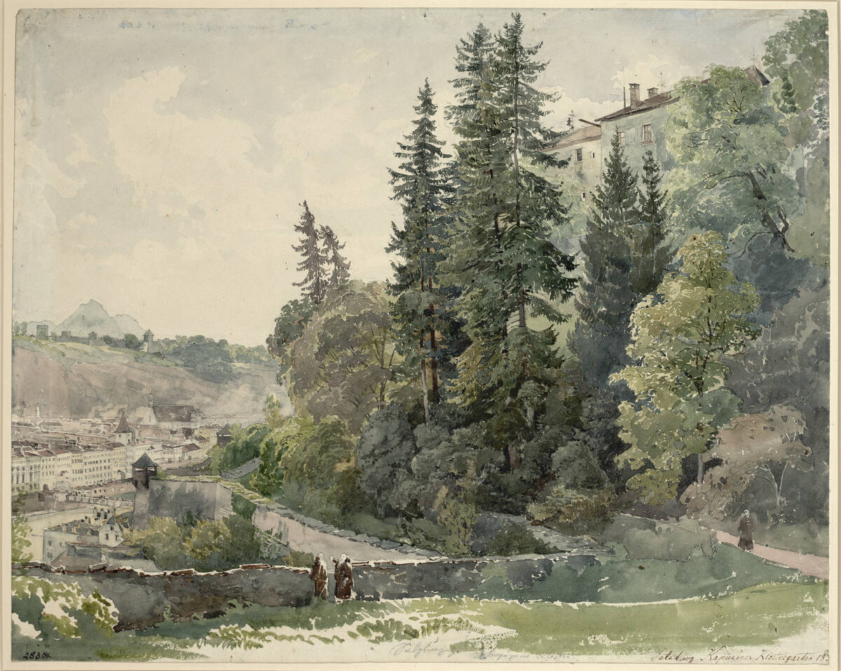 Blick vom Klostergarten der Kapuziner auf Salzburg, Joseph Höger, 1833