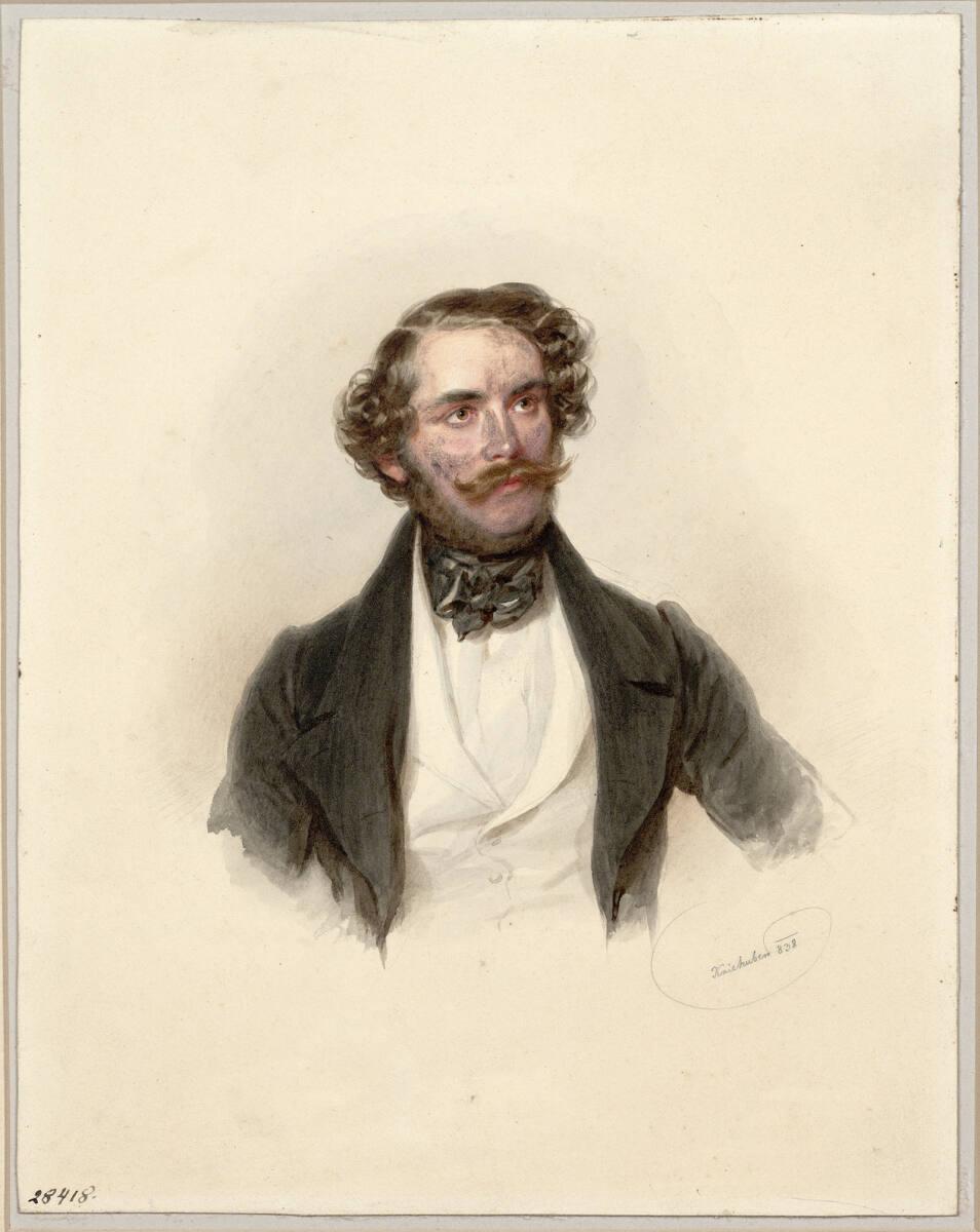 Josef Kriehuber, Bildnis eines jüngeren bärtigen Mannes, Inv. Nr.: 28418