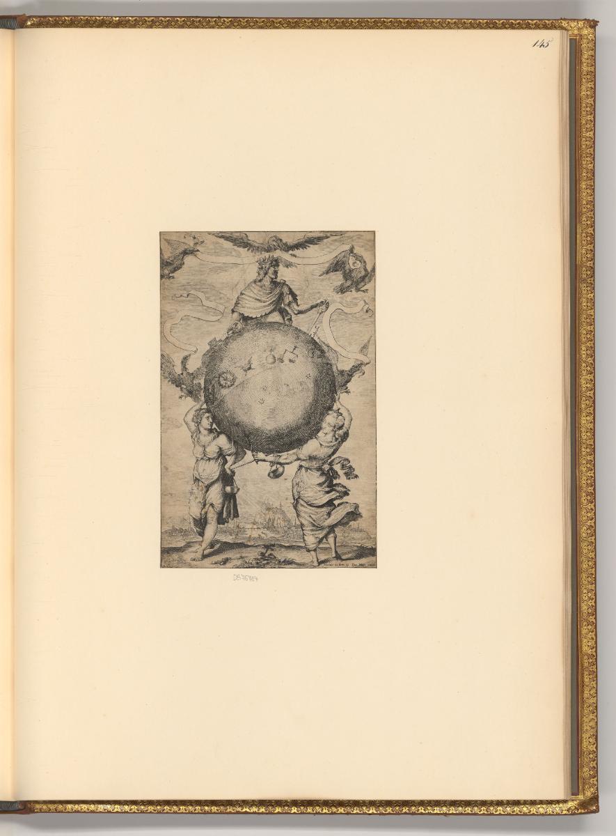 Gilles Sadeler. Vol. II., Janus auf einem Globus, gestützt von Justitia und Religio (Allegorie)…