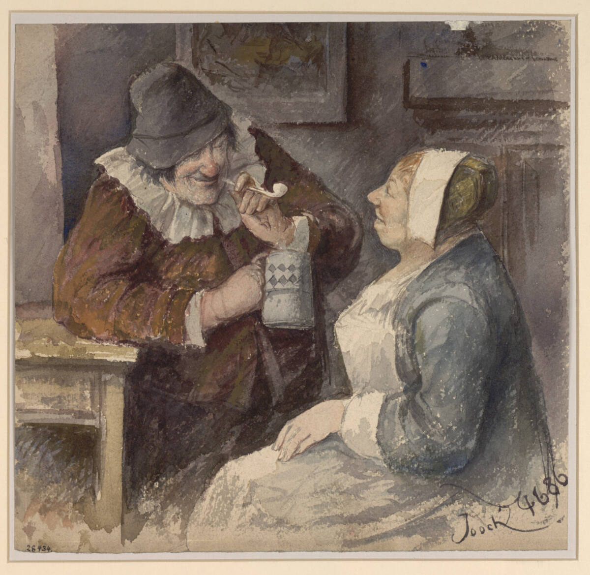 Altniederländische Szene mit Bauer und Frau, Ernst Juch