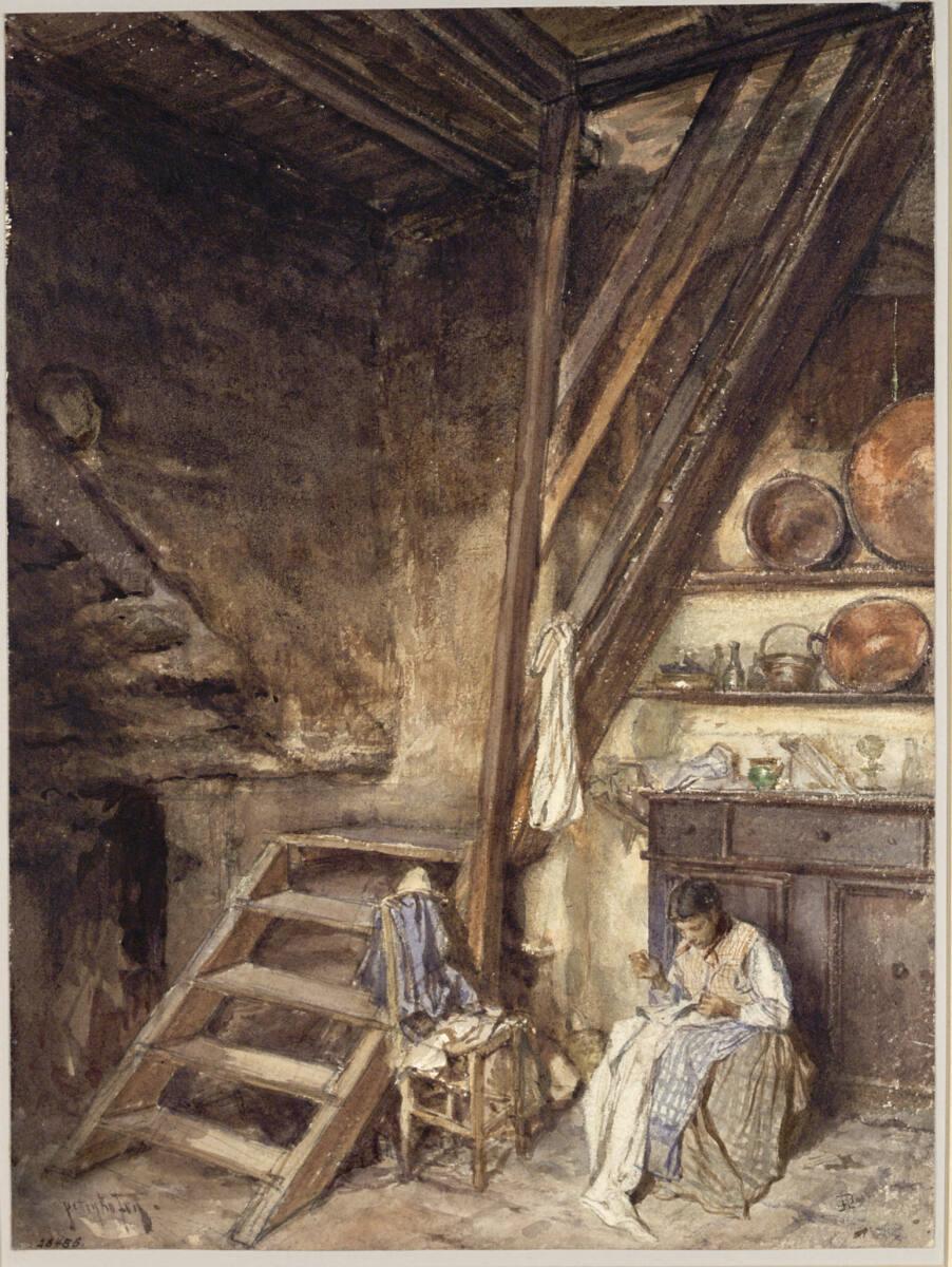 August Xaver Karl von Pettenkofen, Inneres eines Bauernhauses, Inv. Nr.: 28458