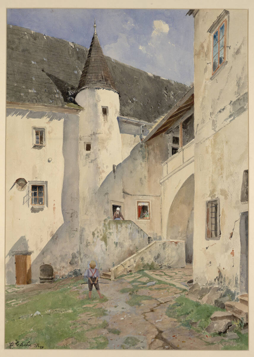 Hof im Schloss Karlstein, Eduard Zetsche, 1899